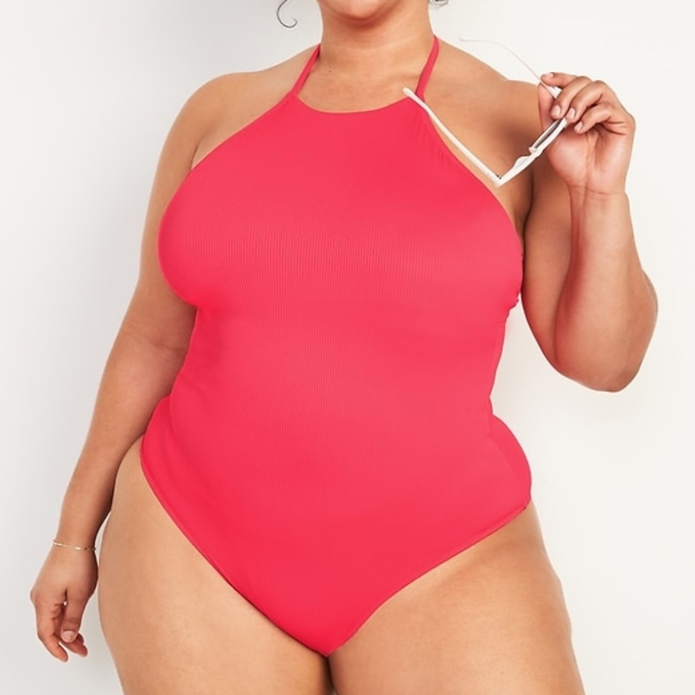 Hot Pink Halter One-Piece Swimsuit